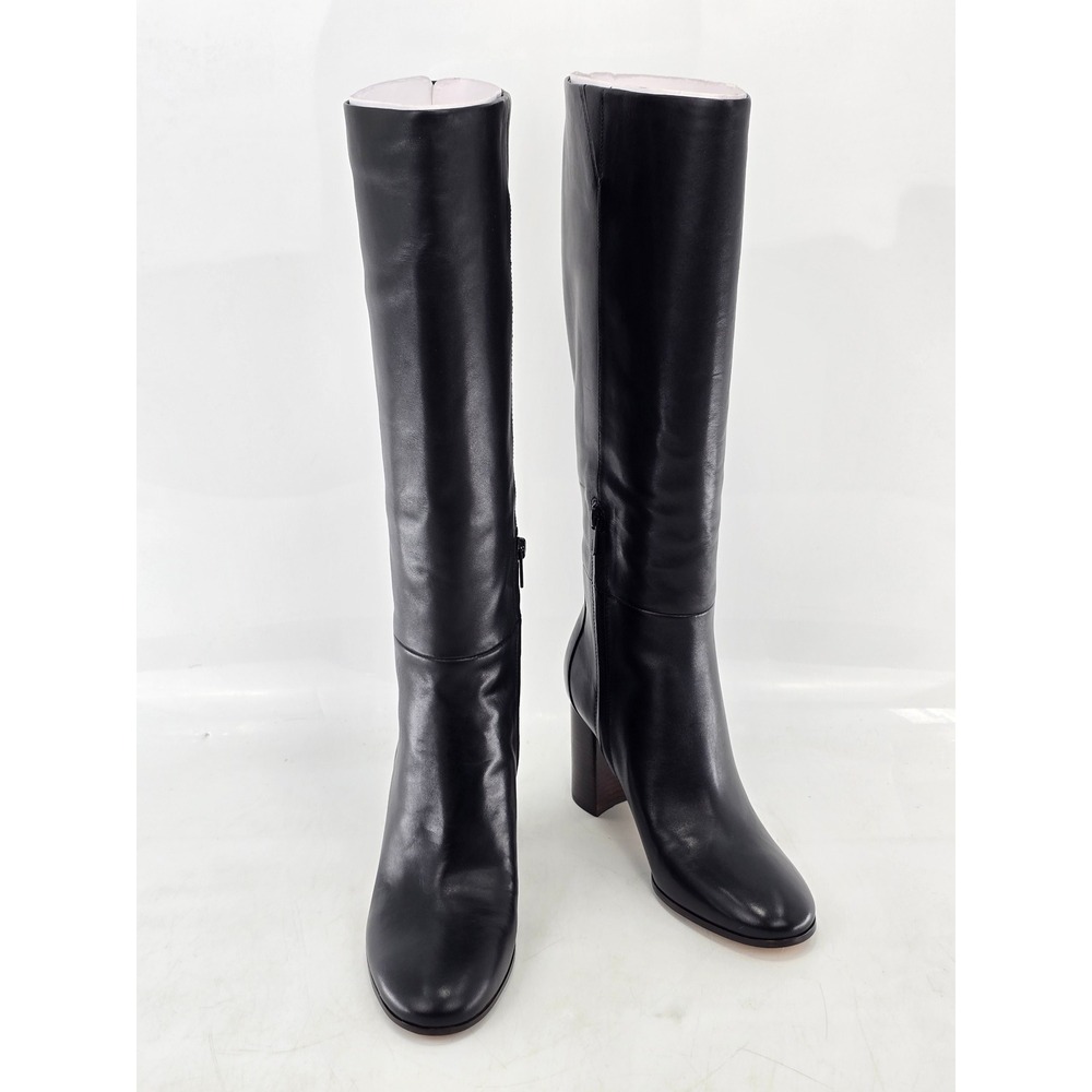 Vince Elora Tall Black Leather Boots Womens Size 8 M Block Heel Zip Up - NEW